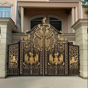 8 مدل درب ساختمان فرفورژه گل دار در مشهد