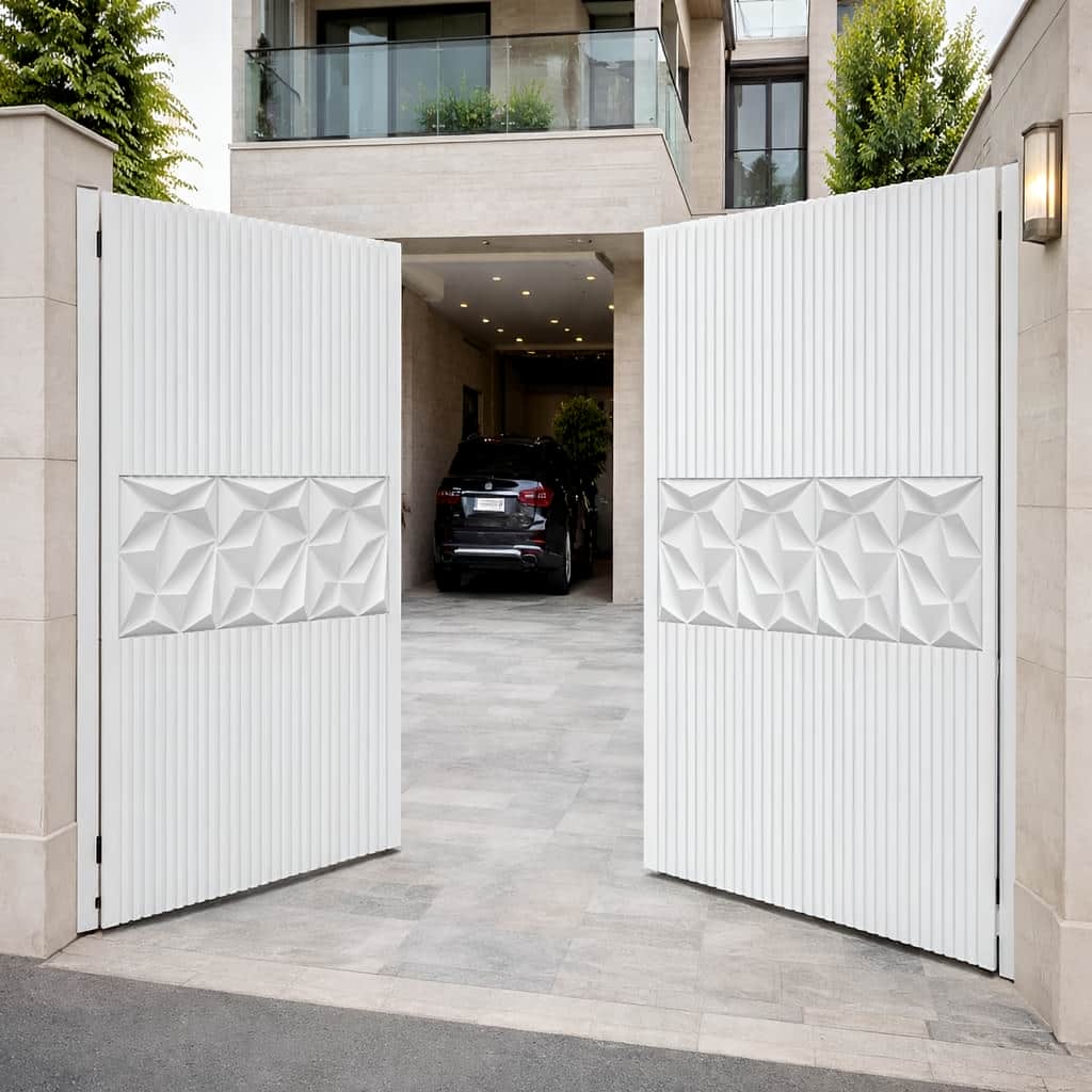 اجرای درب ویلا مدرن نمای سنگی ریلی در مشهد