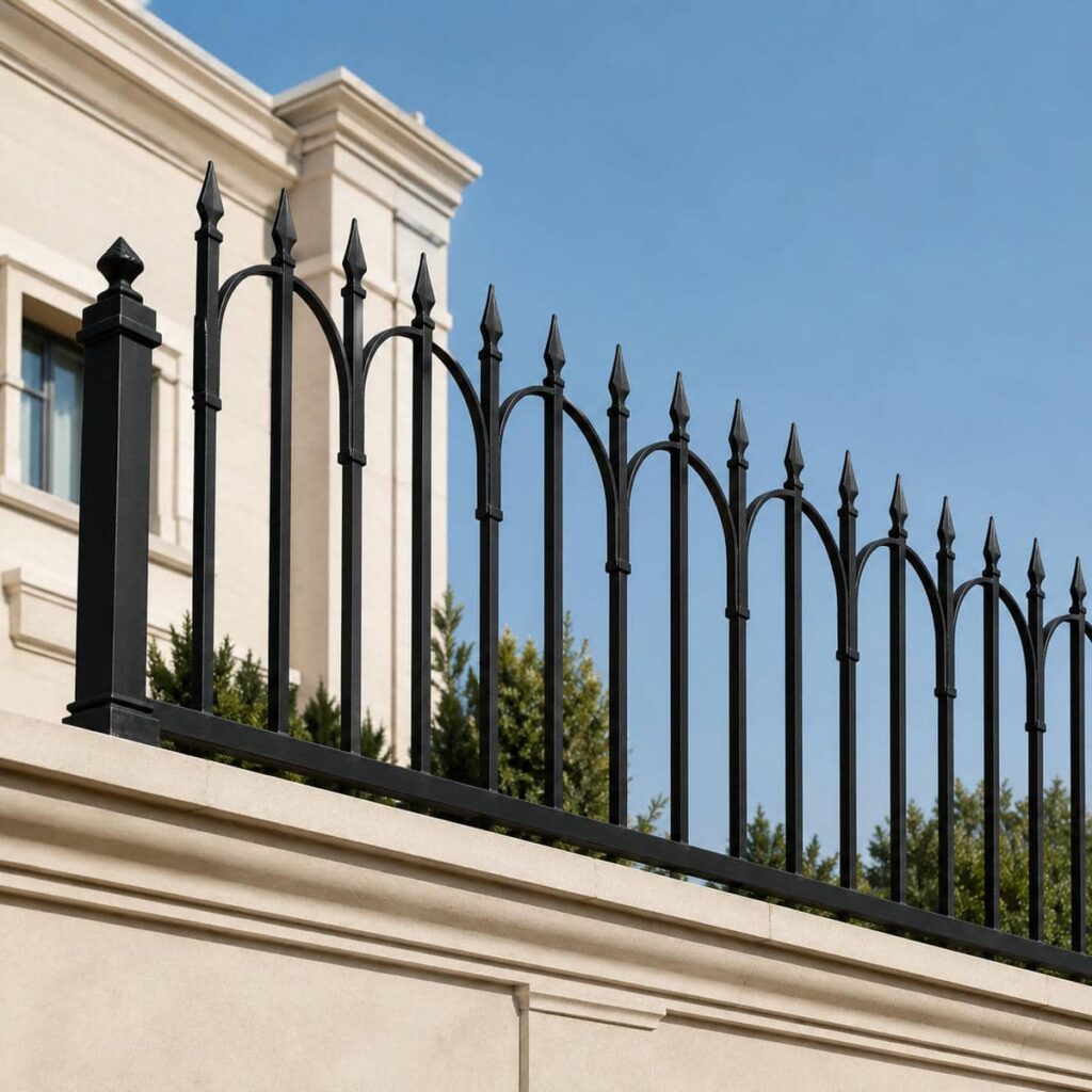 نرده دیوار حیاط کنار نمای سنگی